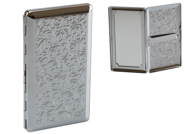 Cigarette Cases  Slim Cigarette Case 10305 - Silver with Baroque Design