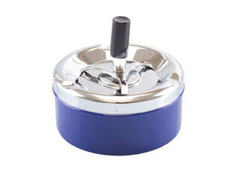 Table Ashtrays Blue and Chrome Metal Push Ashtray TAB-06040