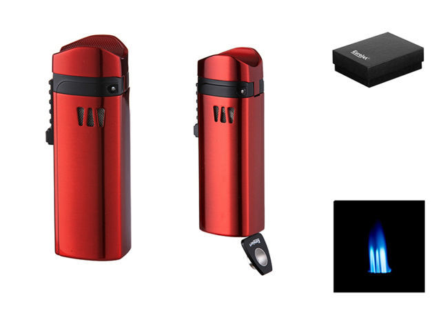 Cigar Lighters EUROJET Lighter 3 Jet + Cigar Punch A221009 - red Satin