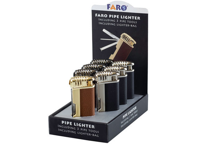 Briquets Pipe Présentoir de 7 Briquets Pipe FARO TAB24119 - Noir / Marron / Doré gainé