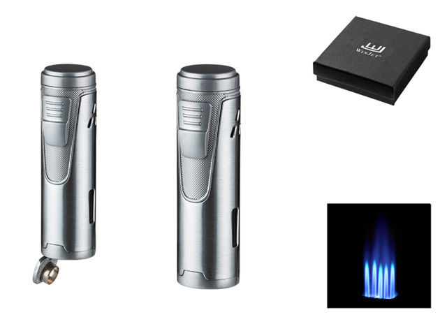 Cigar Lighters WINJET Lighter 5 Jet "Anton" + Cigar Punch A221034 - Brushed Aluminum